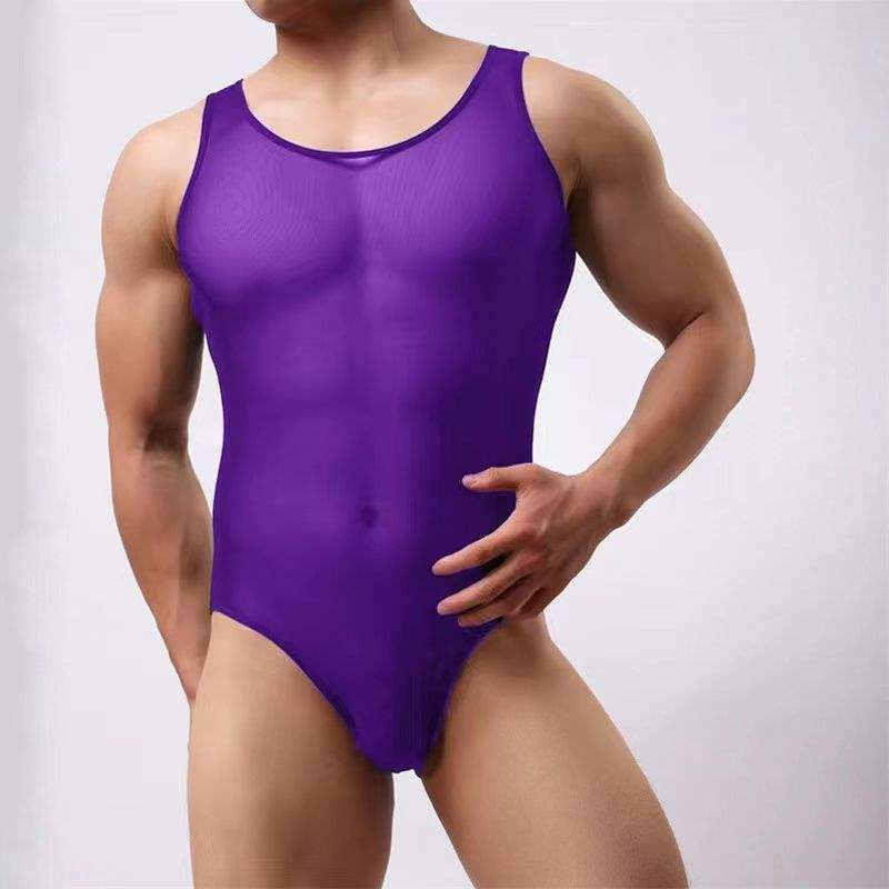 Men’s sexy bodysuit shaping mesh summer cool GAY youth stretch jumpsuit breathable fitness underwear - Sexy lingerie