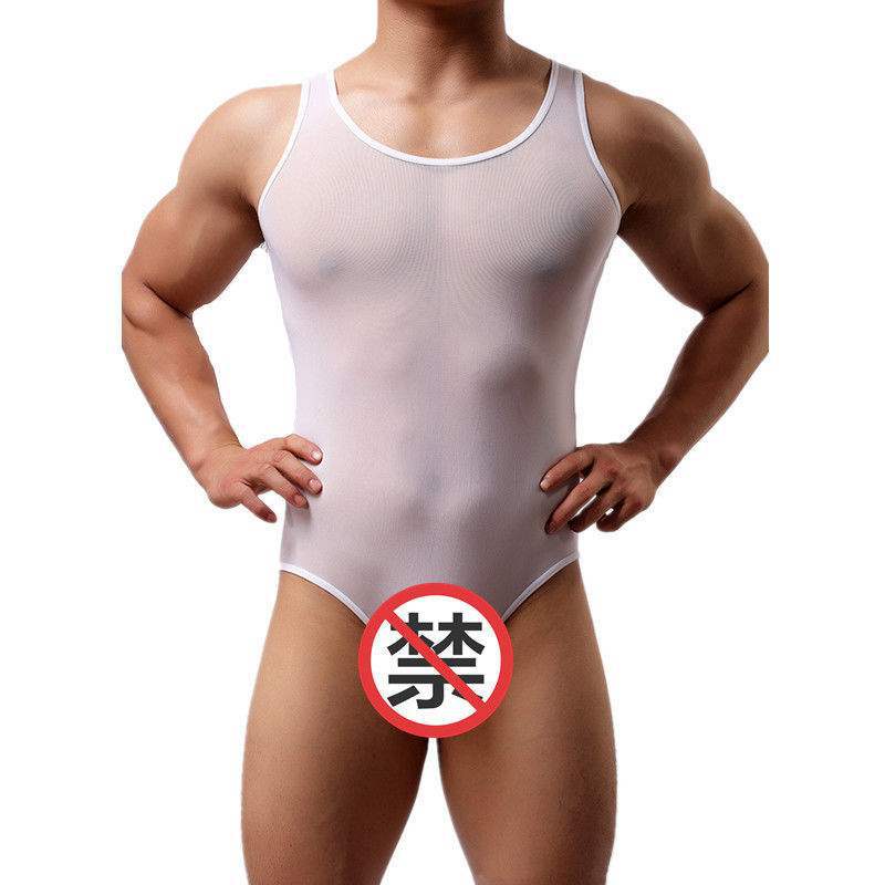 Men’s sexy bodysuit shaping mesh summer cool GAY youth stretch jumpsuit breathable fitness underwear - Sexy lingerie