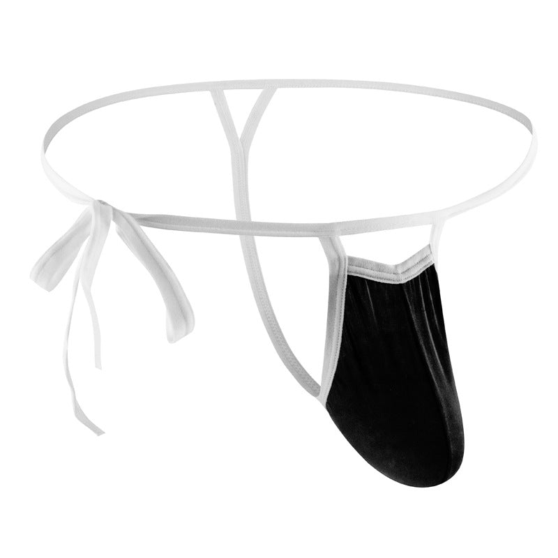 Men’s underwear thong belt side opening knotted rope nylon ice silk soft comfortable breathable sexy GAY - black
