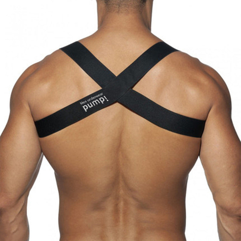 New Men’s Beautiful Back Fitness Elastic Sexy Shoulder Strap Macho Muscle Abs GAY Chest Strap Party Fitness Strap