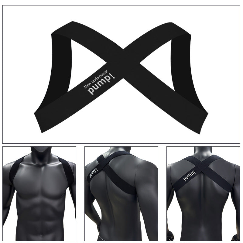 New Men’s Beautiful Back Fitness Elastic Sexy Shoulder Strap Macho Muscle Abs GAY Chest Strap Party Fitness Strap