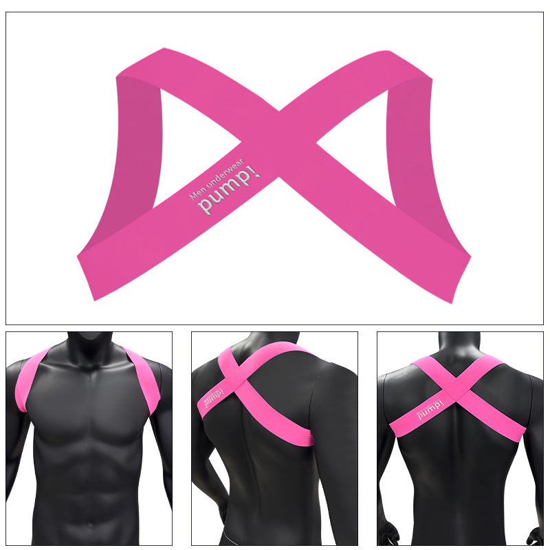 New Men’s Beautiful Back Fitness Elastic Sexy Shoulder Strap Macho Muscle Abs GAY Chest Strap Party Fitness Strap