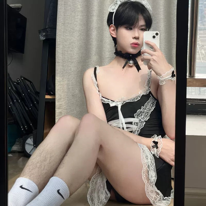 sex suit male servant maid uniform temptation gay free sexy passionate gay teasing plus size COS robe man - Attackable