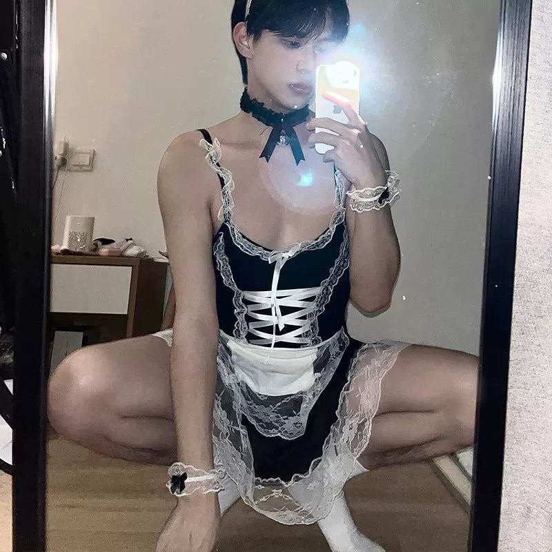 sex suit male servant maid uniform temptation gay free sexy passionate gay teasing plus size COS robe man - Attackable