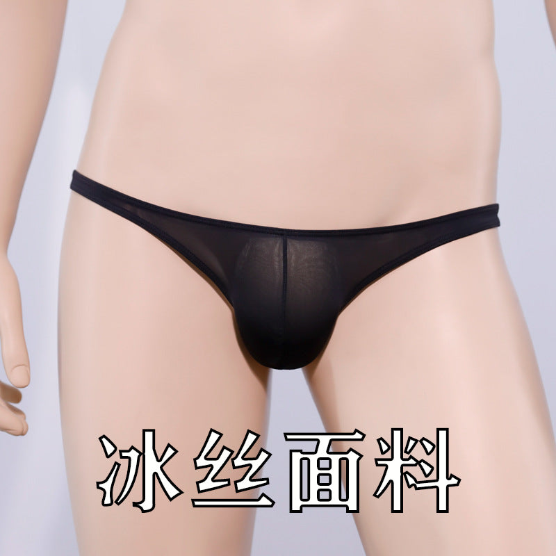 Sexy Men’s Mini Thongs Comfortable Ice Silk Transparent Sheer Skinny Ultra Thin Ultra Low Waist Gay Panties Trendy