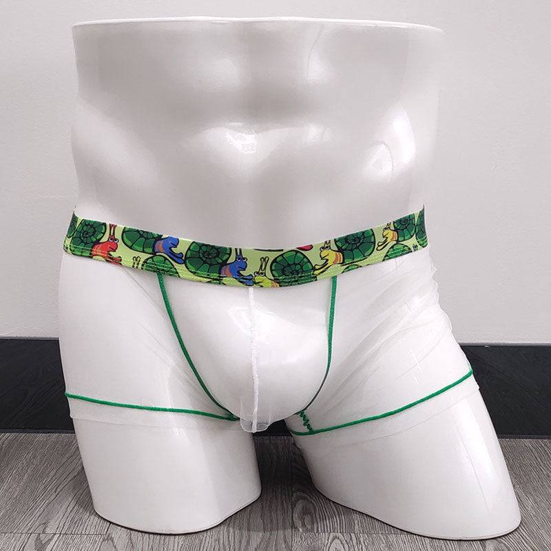 Soutong men’s underwear transparent mesh sexy men’s boxers fashion retro belt personalized boxers gay - white / M