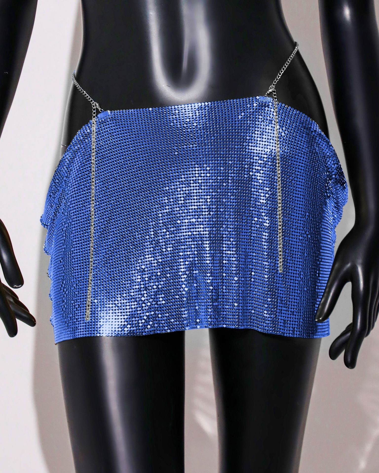 Womens Sequin Skirt Mini Skirt Rave Dance Low Waist Metal Chains Waistband Skirt Club Party Skirts - dark blue / free