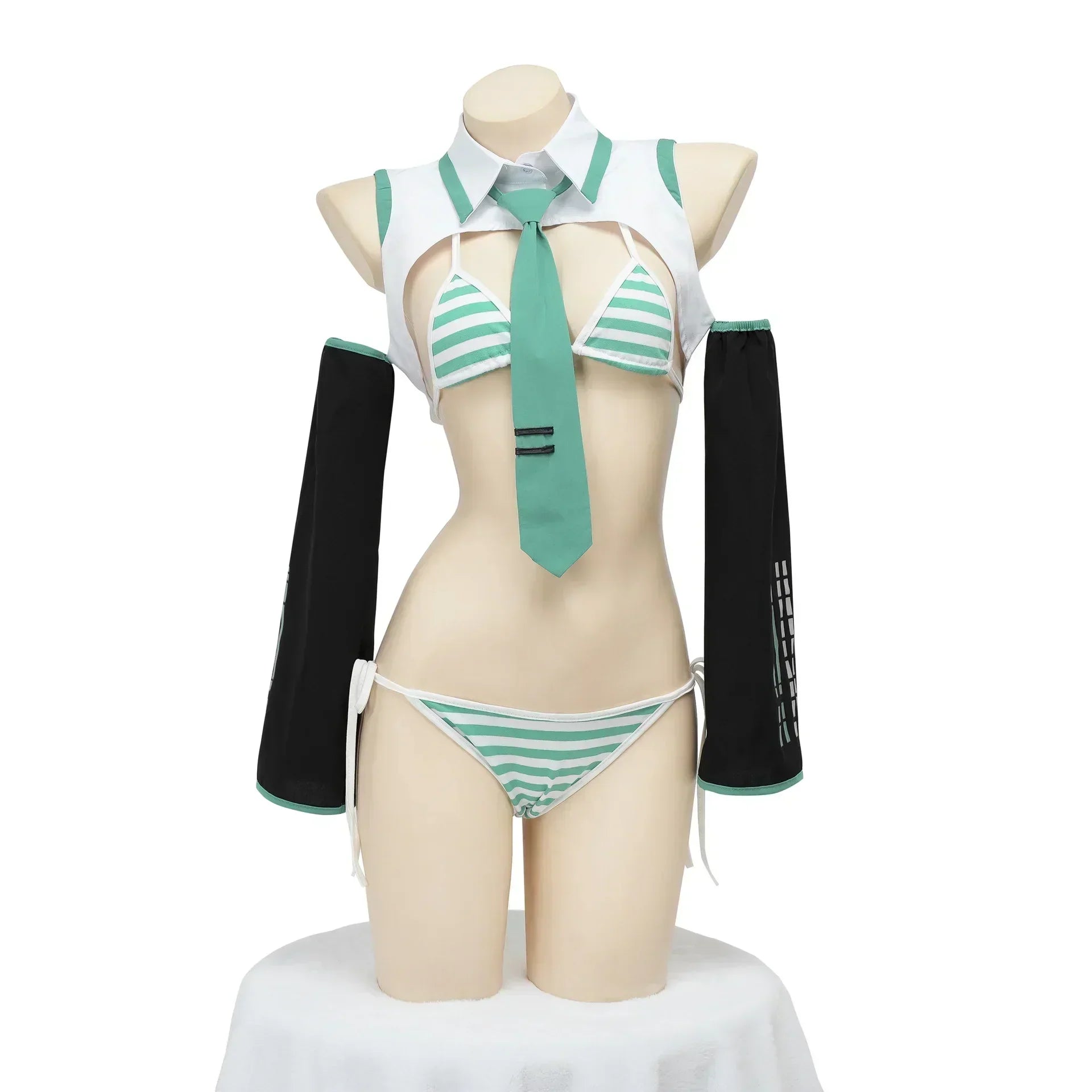 Image of Halloween Party Essential: Anime-Style Sexy Split Green Uniform Cosplay, Ignite Your Party Night!