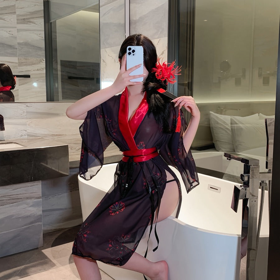 Image of Yanyan erotic underwear uniform sexy pure desire free to take off qqny pajamas battle robe Hanfu see-through kimono clothes set