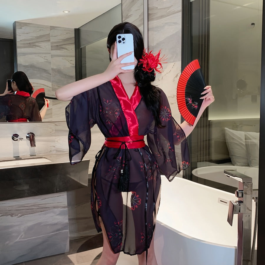 Yanyan erotic underwear uniform sexy pure desire free to take off qqny pajamas battle robe Hanfu see-through kimono clothes set