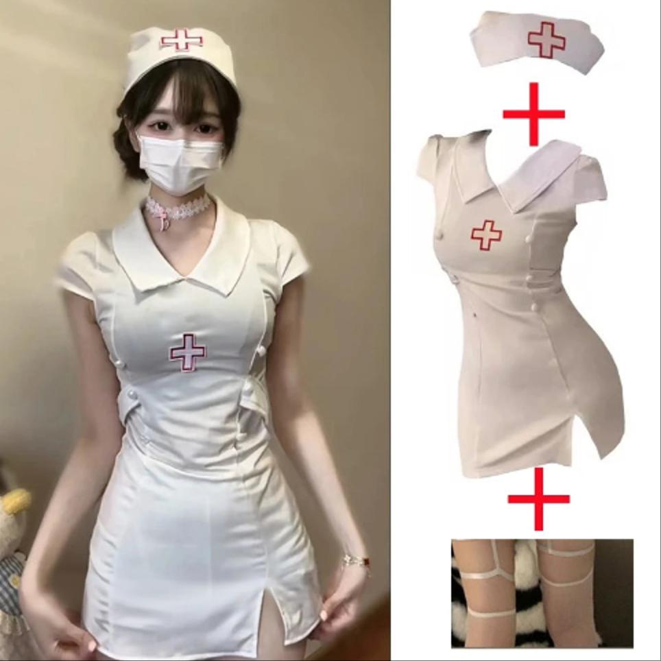 Dark Devil Halloween Cosplay Costume Sexy Devil Nurse Uniform Set Black White Women's Dresses For Halloween Role-playing Suits