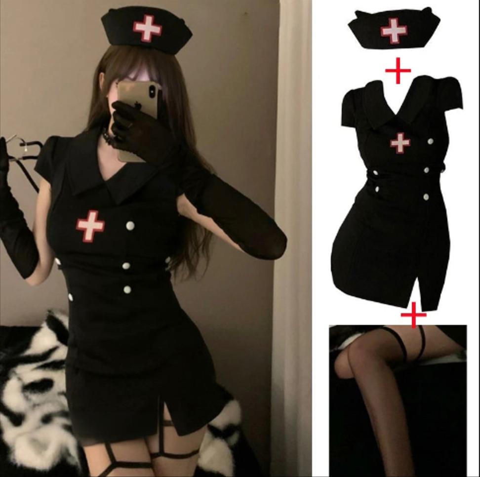 Dark Devil Halloween Cosplay Costume Sexy Devil Nurse Uniform Set Black White Women's Dresses For Halloween Role-playing Suits