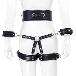 Image of Factory store wholesale sex toys leather handcuffs leg cuffs with waist bondage straps alternative toys cross leather corset