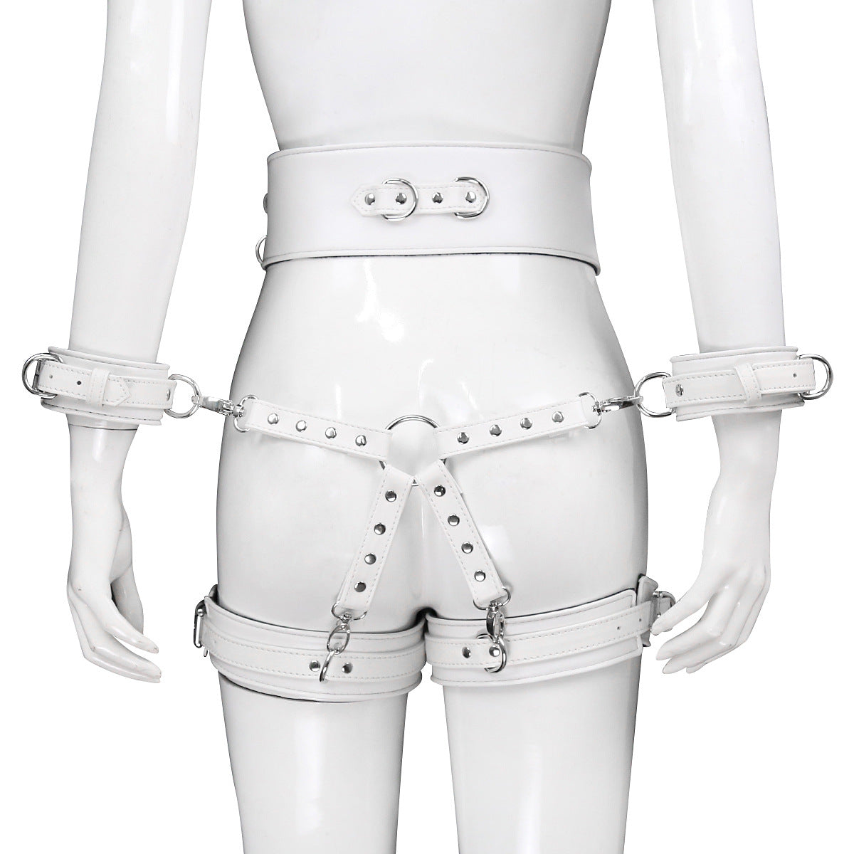 Factory store wholesale sex toys leather handcuffs leg cuffs with waist bondage straps alternative toys cross leather corset