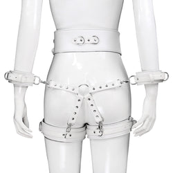 Image of Factory store wholesale sex toys leather handcuffs leg cuffs with waist bondage straps alternative toys cross leather corset