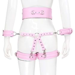 Image of Factory store wholesale sex toys leather handcuffs leg cuffs with waist bondage straps alternative toys cross leather corset