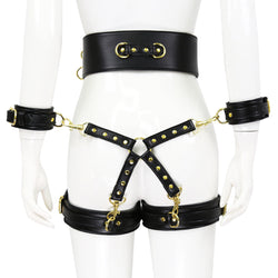 Image of Factory store wholesale sex toys leather handcuffs leg cuffs with waist bondage straps alternative toys cross leather corset