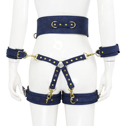 Image of Factory store wholesale sex toys leather handcuffs leg cuffs with waist bondage straps alternative toys cross leather corset