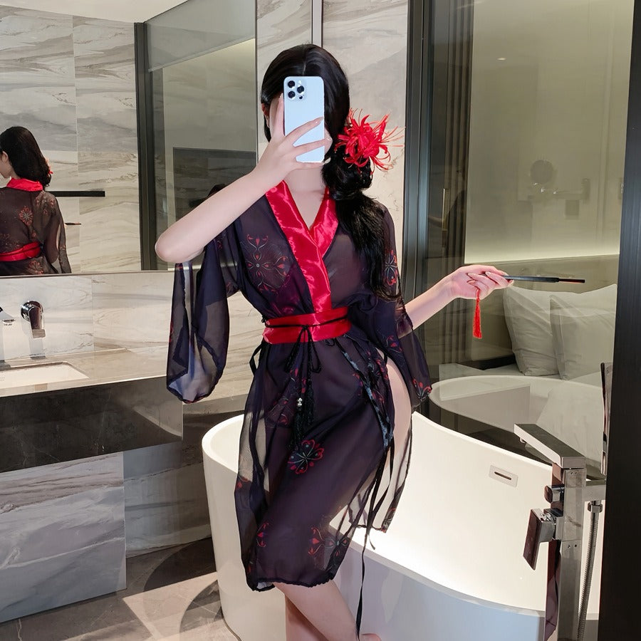Yanyan erotic underwear uniform sexy pure desire free to take off qqny pajamas battle robe Hanfu see-through kimono clothes set