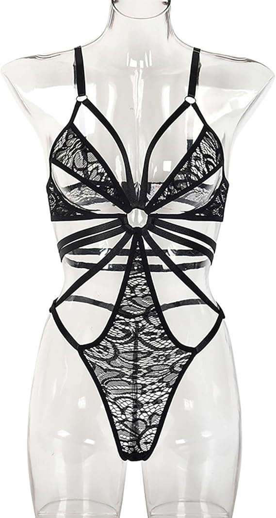 Image of 2024 New European and American Sexy Pure Desire Style Black Temptation Lace Passion Temptation Jumpsuit Erotic Lingerie