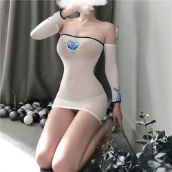 Image of Erotic lingerie sexy pure desire stockings hip skirt transparent seduction print long sleeve suit passion no tights