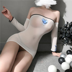 Image of Erotic lingerie sexy pure desire stockings hip skirt transparent seduction print long sleeve suit passion no tights