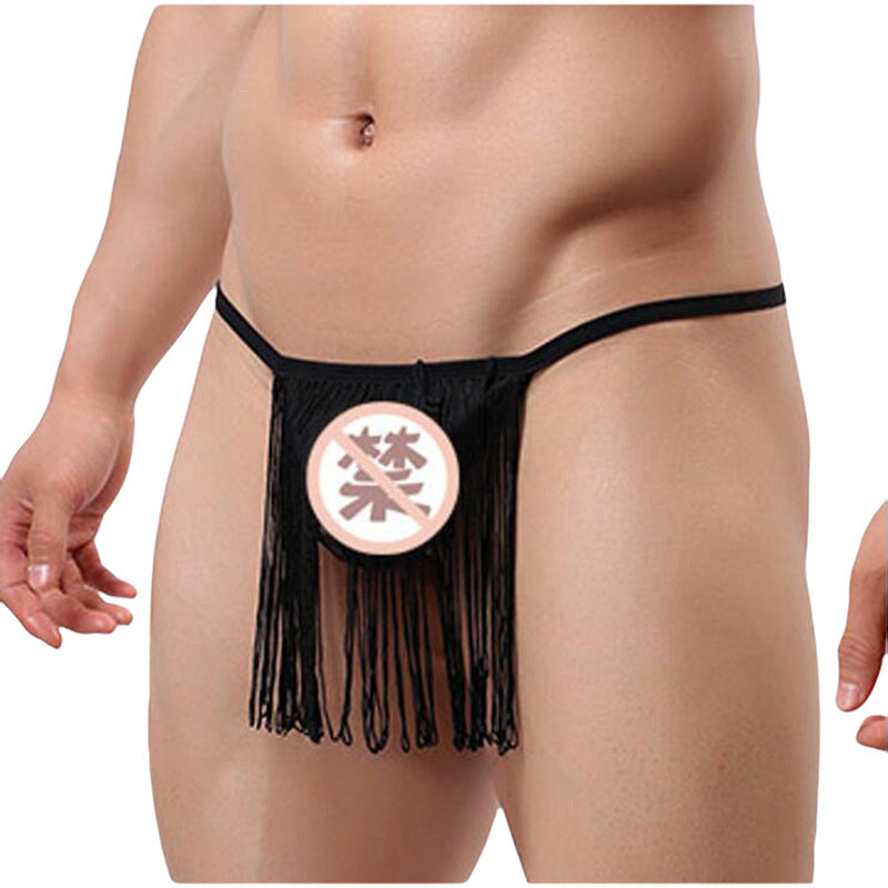 men's sexy tassel thong library erotic lingerie pseudo-niang panties jj bag bag see-through mesh panties