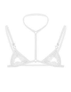 Image of Men's sexy lingerie lace three-point bra pajamas sheer panties temptation pure desire sexy bed set