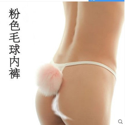 erotic panties wholesale feminine pseudo lady hairball panties open free rabbit tail temptation thong pants N39