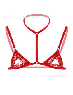 Image of Men's sexy lingerie lace three-point bra pajamas sheer panties temptation pure desire sexy bed set