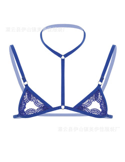 Image of Men's sexy lingerie lace three-point bra pajamas sheer panties temptation pure desire sexy bed set
