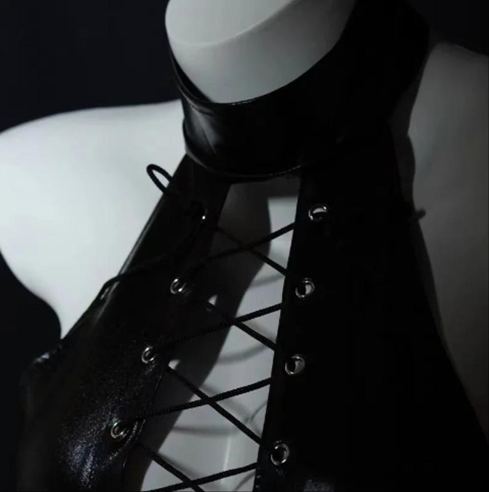 Image of Sexy Leather Bandage Hollow Bodysuit Skinny Pole Dance Clothing Bunny Girl Costume Cosplay Bodycon Role Play Lingerie Outfits