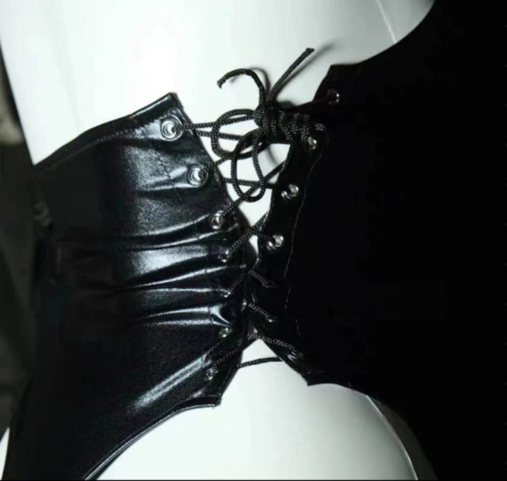 Sexy Leather Bandage Hollow Bodysuit Skinny Pole Dance Clothing Bunny Girl Costume Cosplay Bodycon Role Play Lingerie Outfits