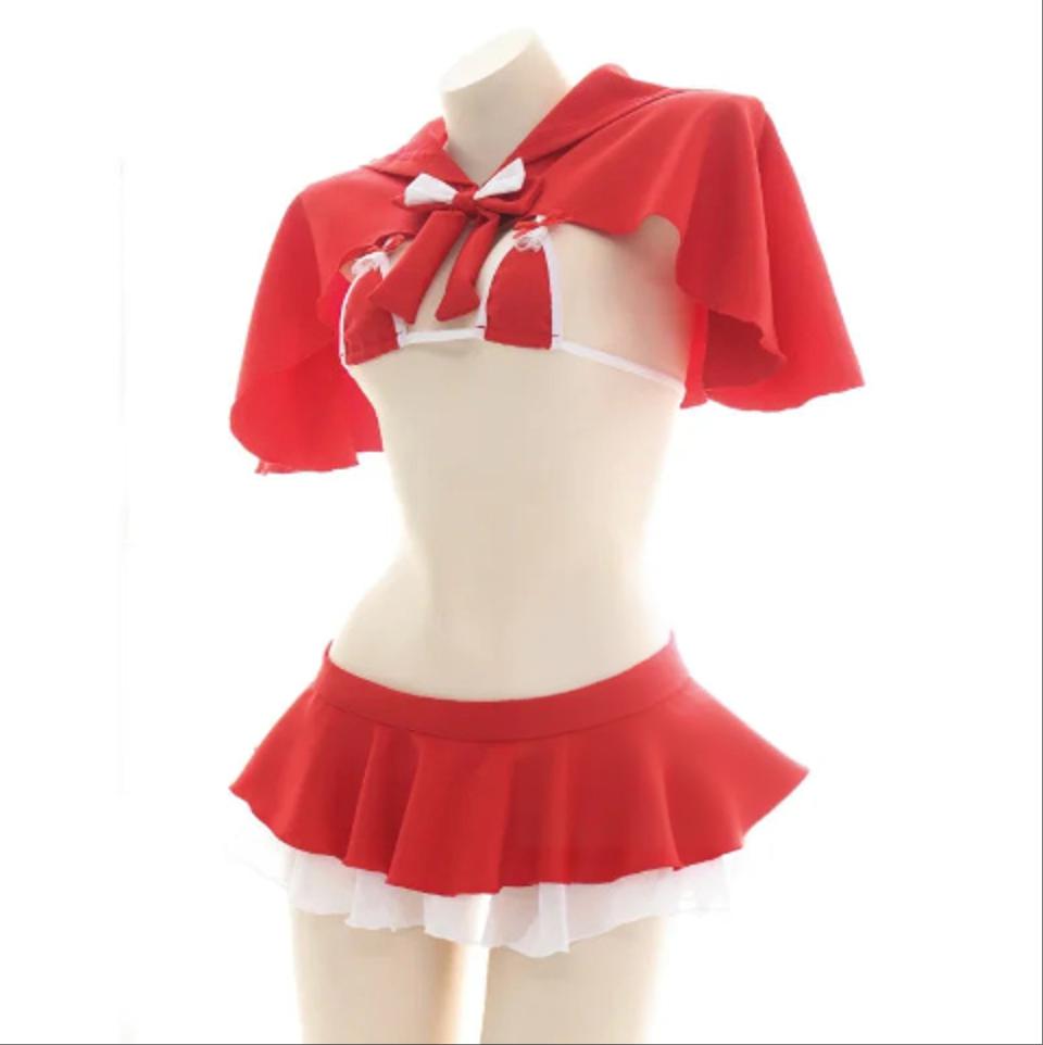 Christmas Role Play Little Red Riding Hood Underwear Swimsuit Costume Women Sexy Hooded Cloak Lingerie Pajamas Cosplay