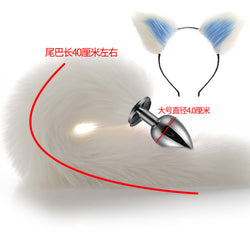 Image of 40cm All White Tail Double Erotic Fun Plush Hair Clip Ears Cosplay Makeup Metal Anal Plug Expansion - White tail large