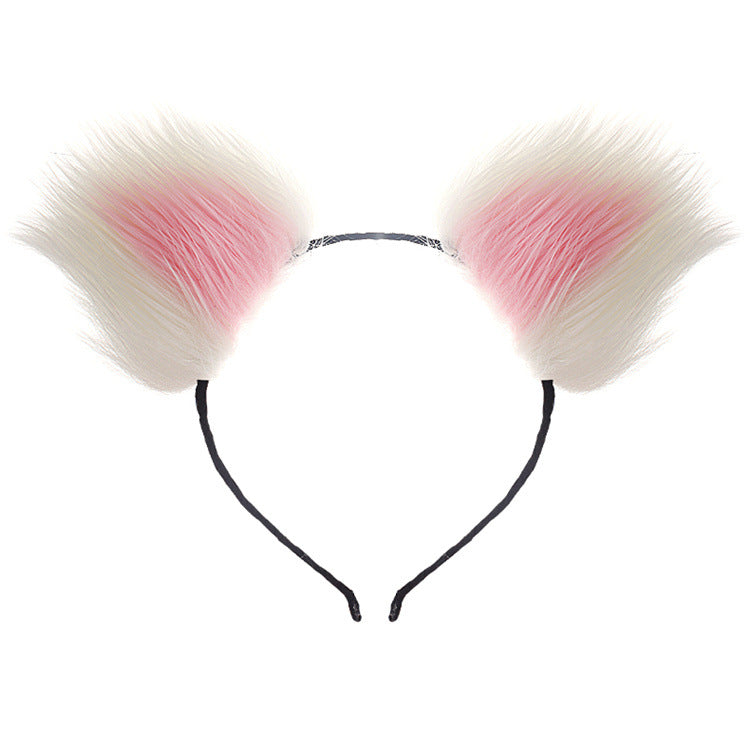 40cm All White Tail Double Erotic Fun Plush Hair Clip Ears Cosplay Makeup Metal Anal Plug Expansion - toys