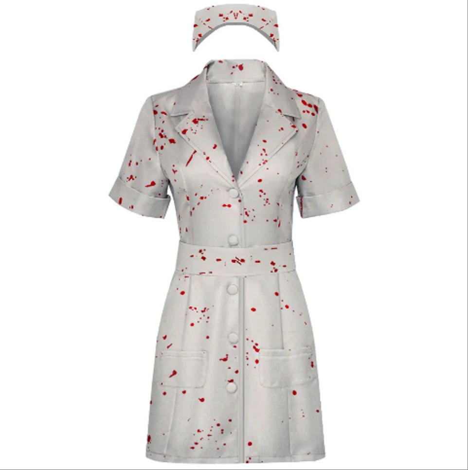 Image of Halloween Costume Women Nurse Cosplay Silent Hill Remake Horror Zombie Nurse Cosplay Dress Uniform Set Performance Costumes 2024
