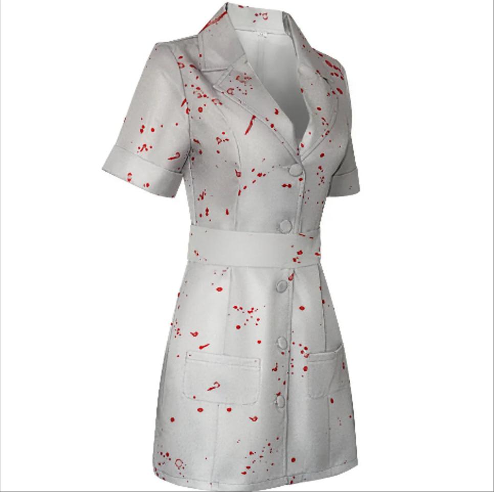 Halloween Costume Women Nurse Cosplay Silent Hill Remake Horror Zombie Nurse Cosplay Dress Uniform Set Performance Costumes 2024