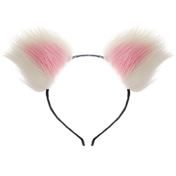 Image of 40cm All White Tail Double Erotic Fun Plush Hair Clip Ears Cosplay Makeup Metal Anal Plug Expansion