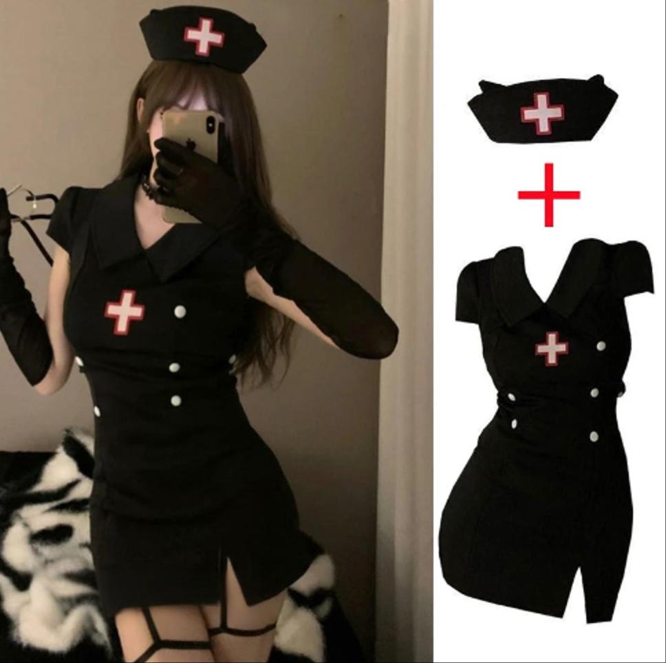 Dark Devil Halloween Cosplay Costume Sexy Devil Nurse Uniform Set Black White Women's Dresses For Halloween Role-playing Suits