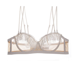 Image of Southeast Asia cross-border fringe half cup underwear women's ultra-thin cup big breasts show small transparent mesh sex interesting bra