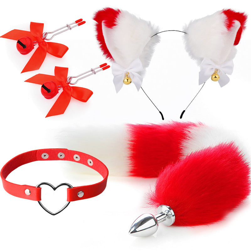 Sex mask ear hairpin backyard anal plug female supplies sm metal fun suit fox tail four-piece set