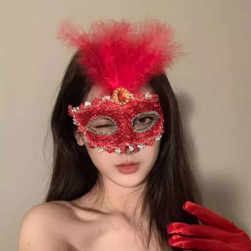 Makeup Masquerade Party Sexy Half Face Makeup Woman Half Face Sex Lace Mask Halloween Feather Face Mask