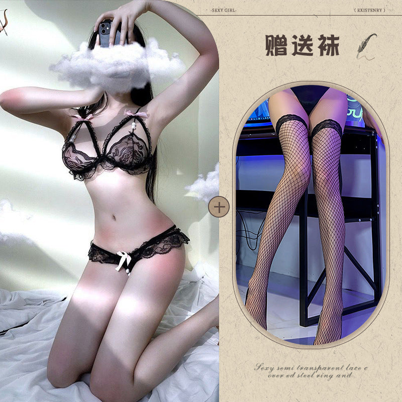 Night listening to fragrance sex fun underwear women's bikini three-point pearl thong bra passion set drop delivery