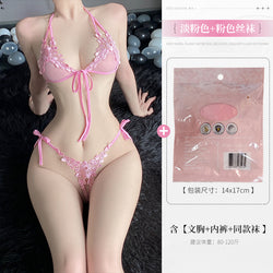Image of plus size chubby girl gospel pure lust hot stimulating erotic underwear sexy lace three-point set Valentine's Day gift