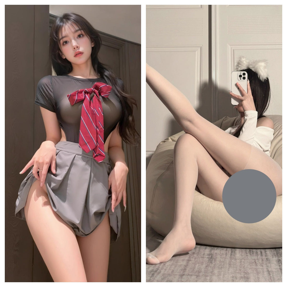 Salt Campus Girlfriend Open Crotch Dead Kushui JK Uniform Two Piece Suit Sexy Pure Desire Showing Buttocks Free Temptation Clothes