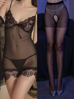 Image of plus size sexy pajamas extreme seduction see-through erotic lingerie sassy lace transparent nightdress passion sundress set