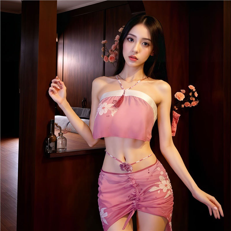 Lang Pin Heng sexy kimono uniform slip nightdress tights free passion suit see-through temptation loungewear