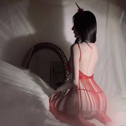 Image of Astringent desire erotic lingerie sexy backless temptation lace see-through strap tassel free nightdress uniform set 0740