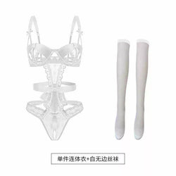 Image of Meizhi Lan erotic lingerie pure desire lace open breast exposure jumpsuit tight temptation no take off sexy small breast suit